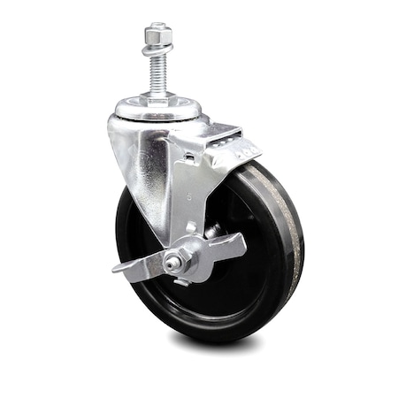 5 Inch Phenolic Wheel Swivel 3/8 Inch Threaded Stem Caster With Brake SCC